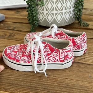 Near new condition youth unisex adorable red Vans tennis / skate shoes.